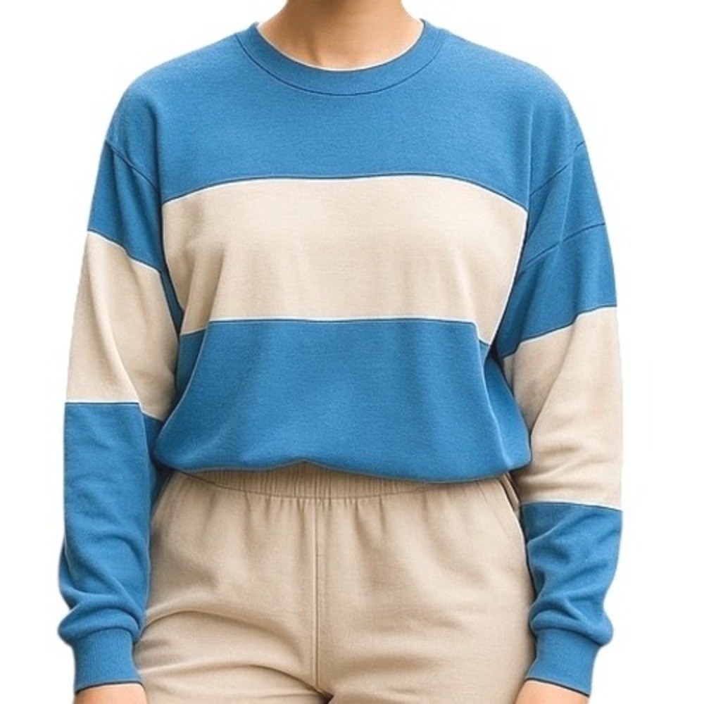 Aritzia TNA Crewneck Long Sleeve Cropped Striped Oversized Tee Top Size Small